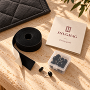 SnugMag adhesive fixing tape, pushpins and fitting guide