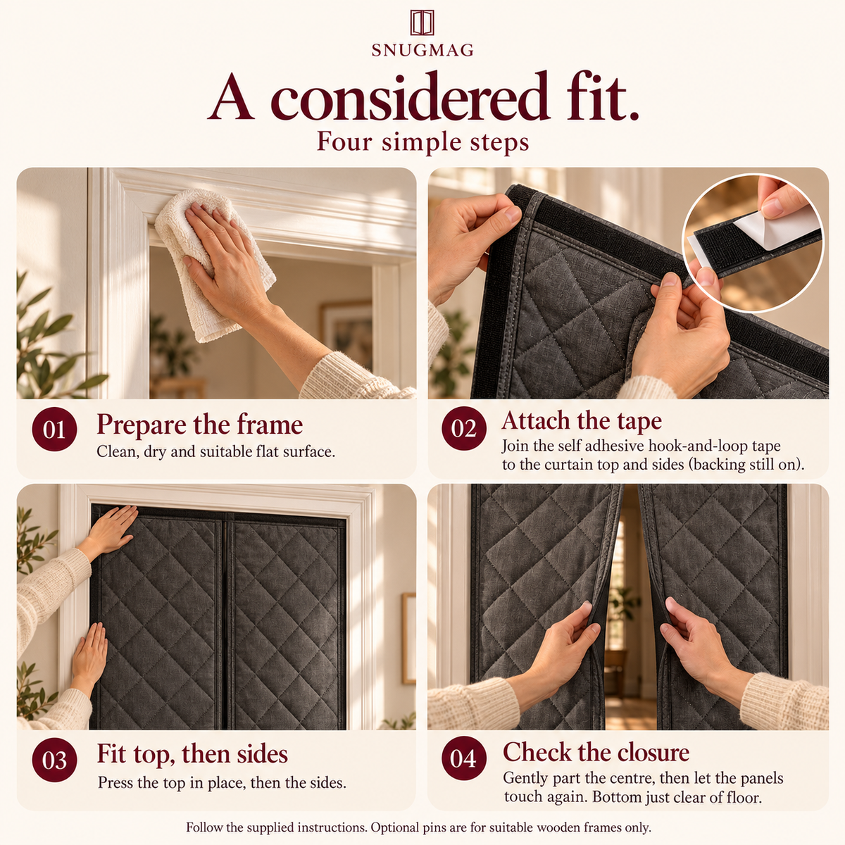 Four-step fitting guide for the magnetic curtain